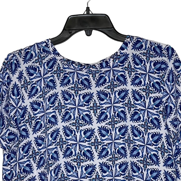 Ann Taylor LOFT Blouse Top Size XS Blue White Floral‎ SS Polyester Womens - Picture 2 of 8